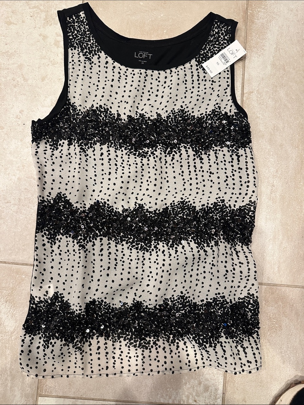 LOFT Black and Cream Beaded Sleeveless Camisole